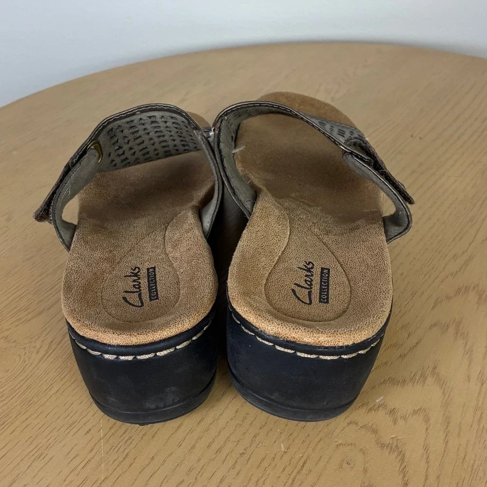 Clarks Wedge Hayla Samoa Slide Sandal Women's 8.5 Bronze Metallic Summer Comfort - Picture 5 of 7